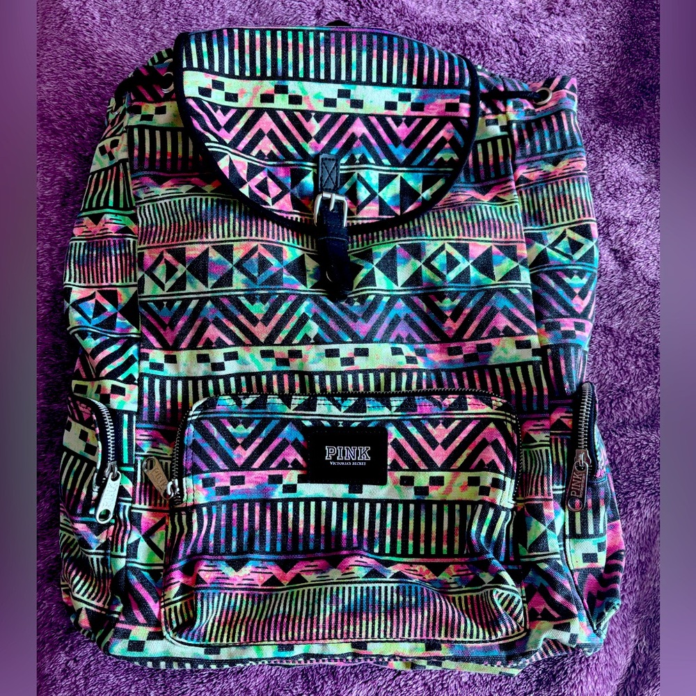 Victoria's Secret Rare Pink Rainbow Aztec Backpack.